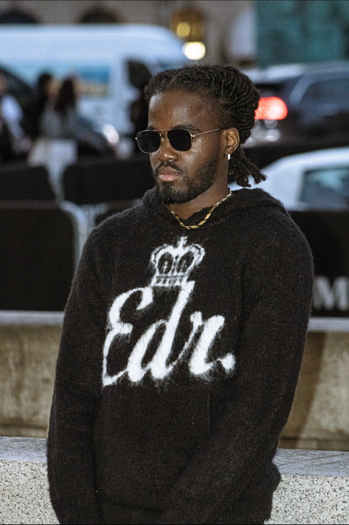 Pull en mohair à capuche – Noir & Blanc – Taille M