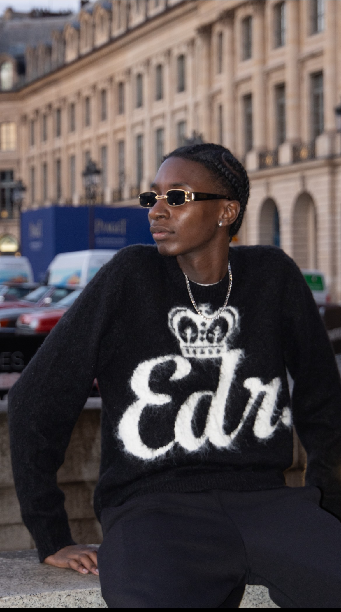 Pull en mohair noir et blanc